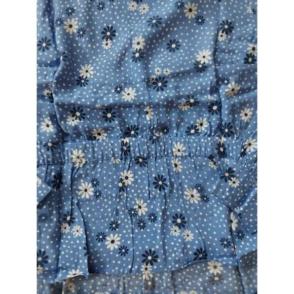 New Talbots Poet Sleeve Blue Daisy Print Wrap Top V Neck Shirt Sz L - Picture 8 of 13